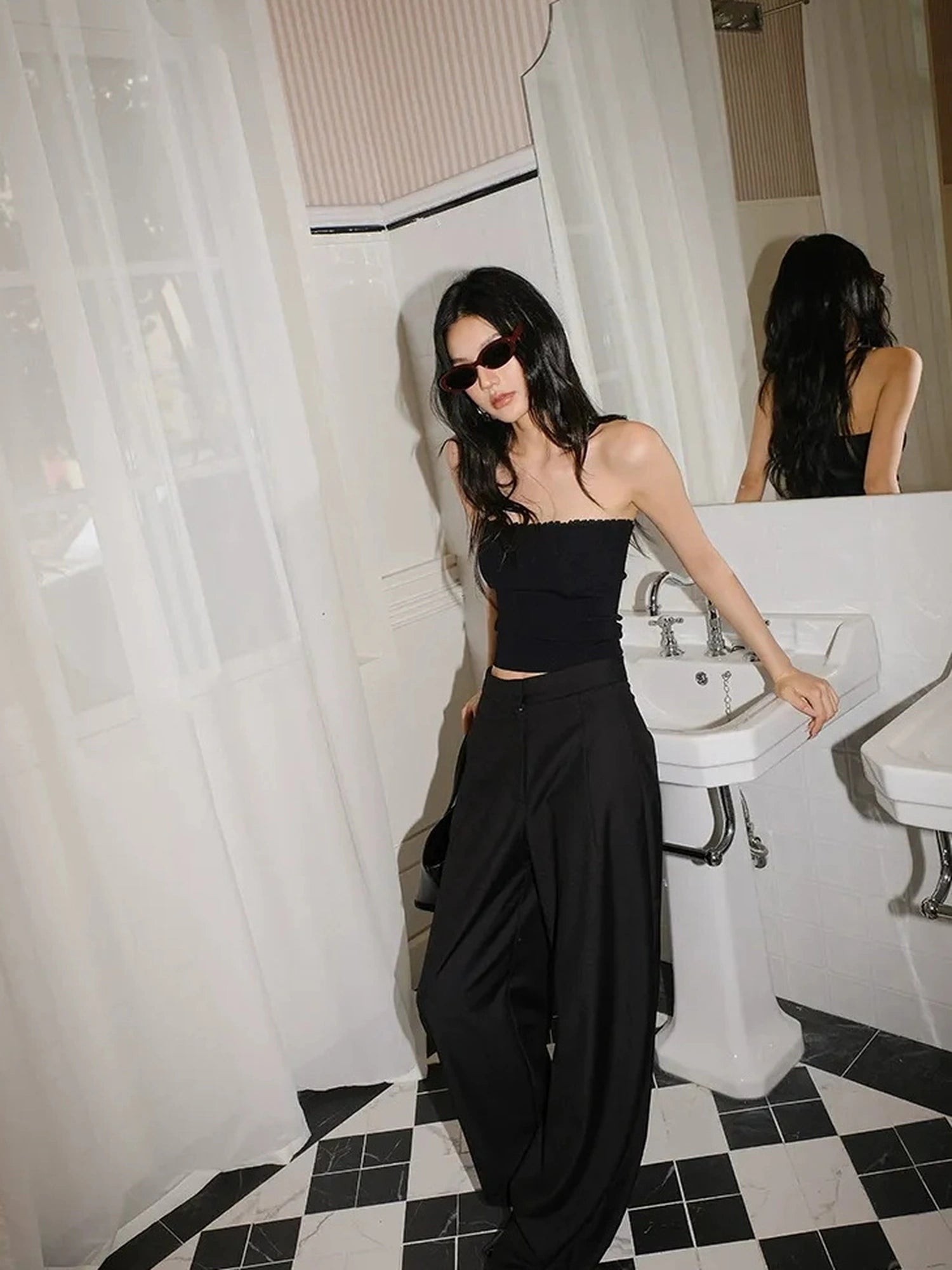 FU FRESH UP Fall Winter Lem Style Drop Shaped Wide Leg Trousers