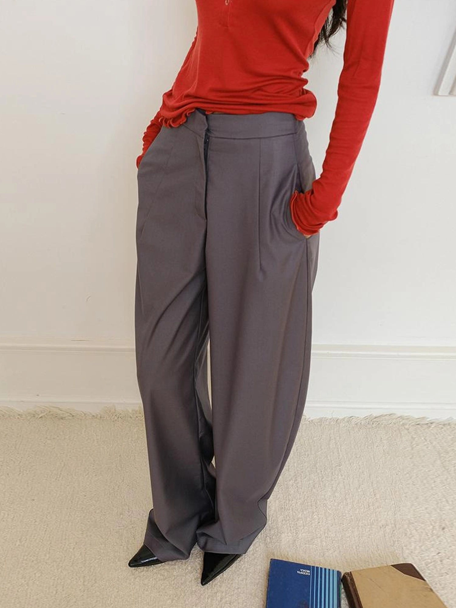 FU FRESH UP Fall Winter Lem Style Drop Shaped Wide Leg Trousers
