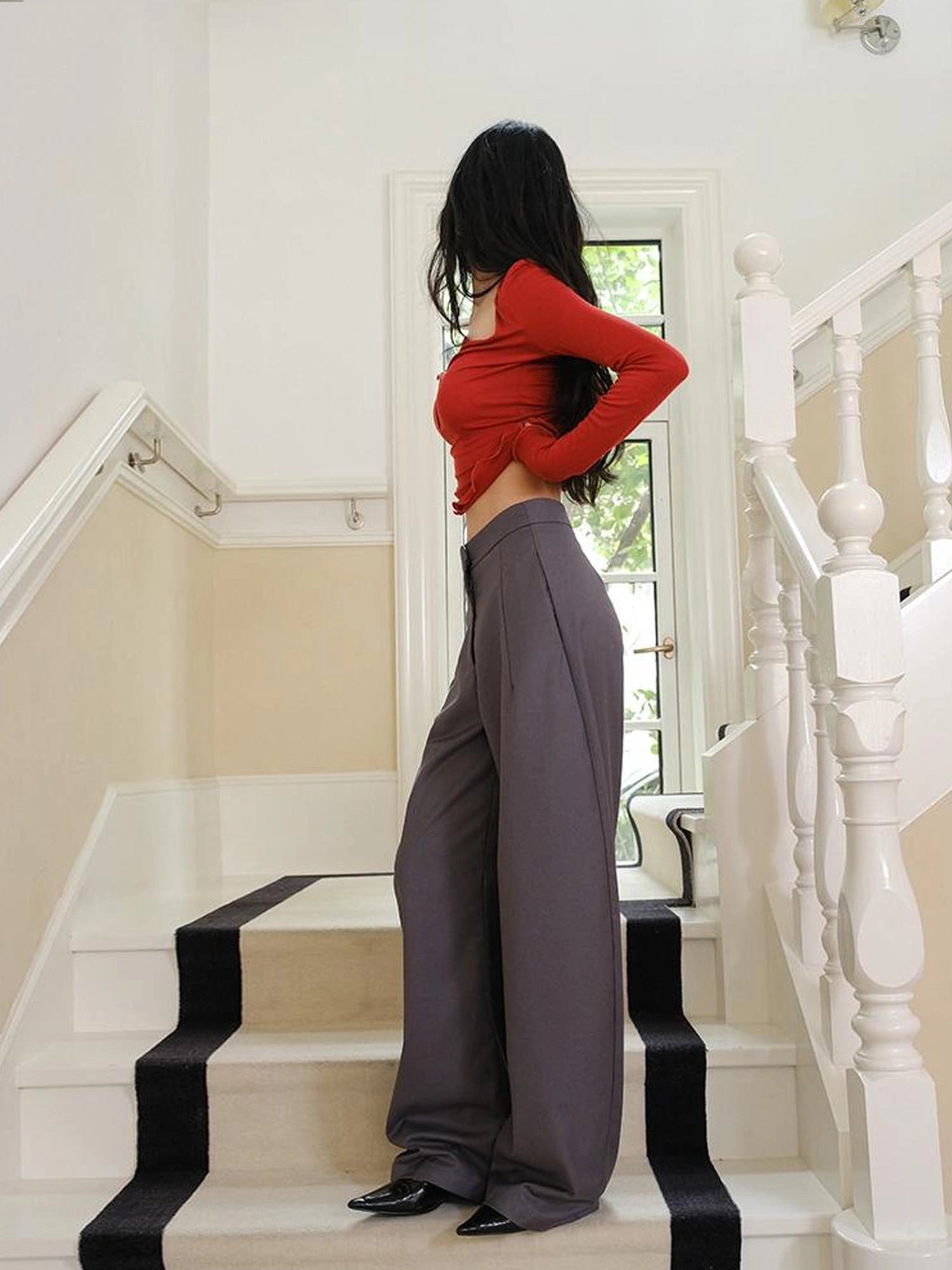 FU FRESH UP Fall Winter Lem Style Drop Shaped Wide Leg Trousers