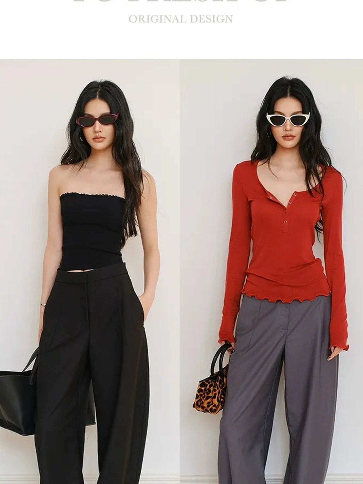 FU FRESH UP Fall Winter Lem Style Drop Shaped Wide Leg Trousers