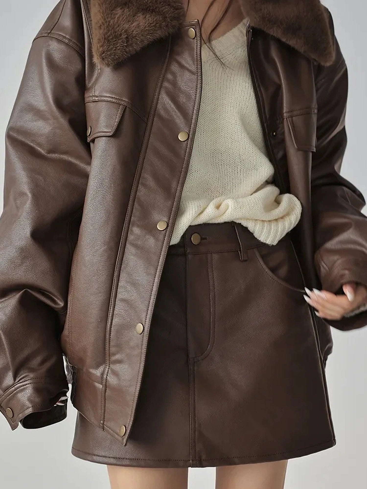 FU FRESH UP Fall Winter Pu Leather A Line Mini Skirt