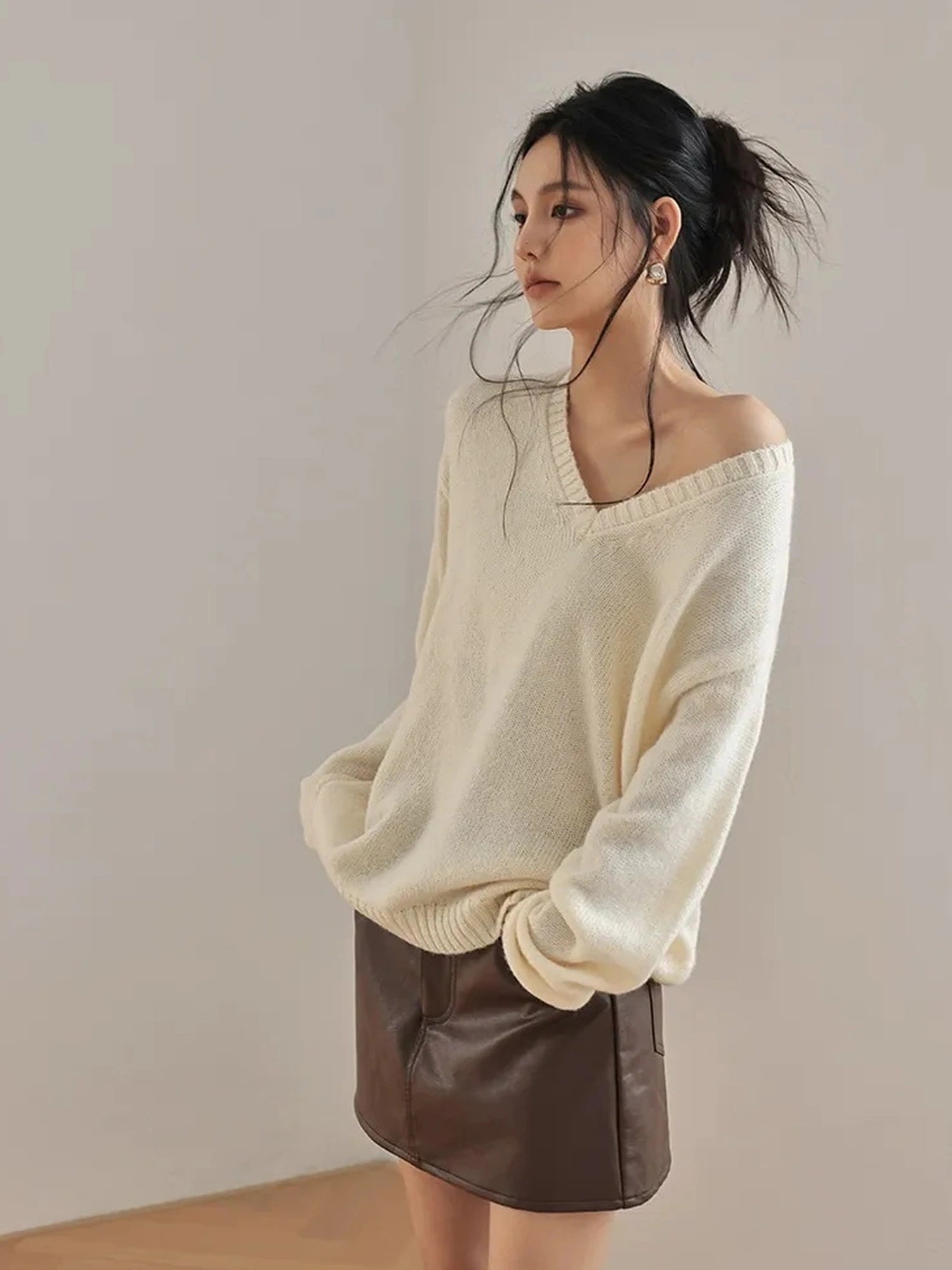 FU FRESH UP Fall Winter Pu Leather A Line Mini Skirt