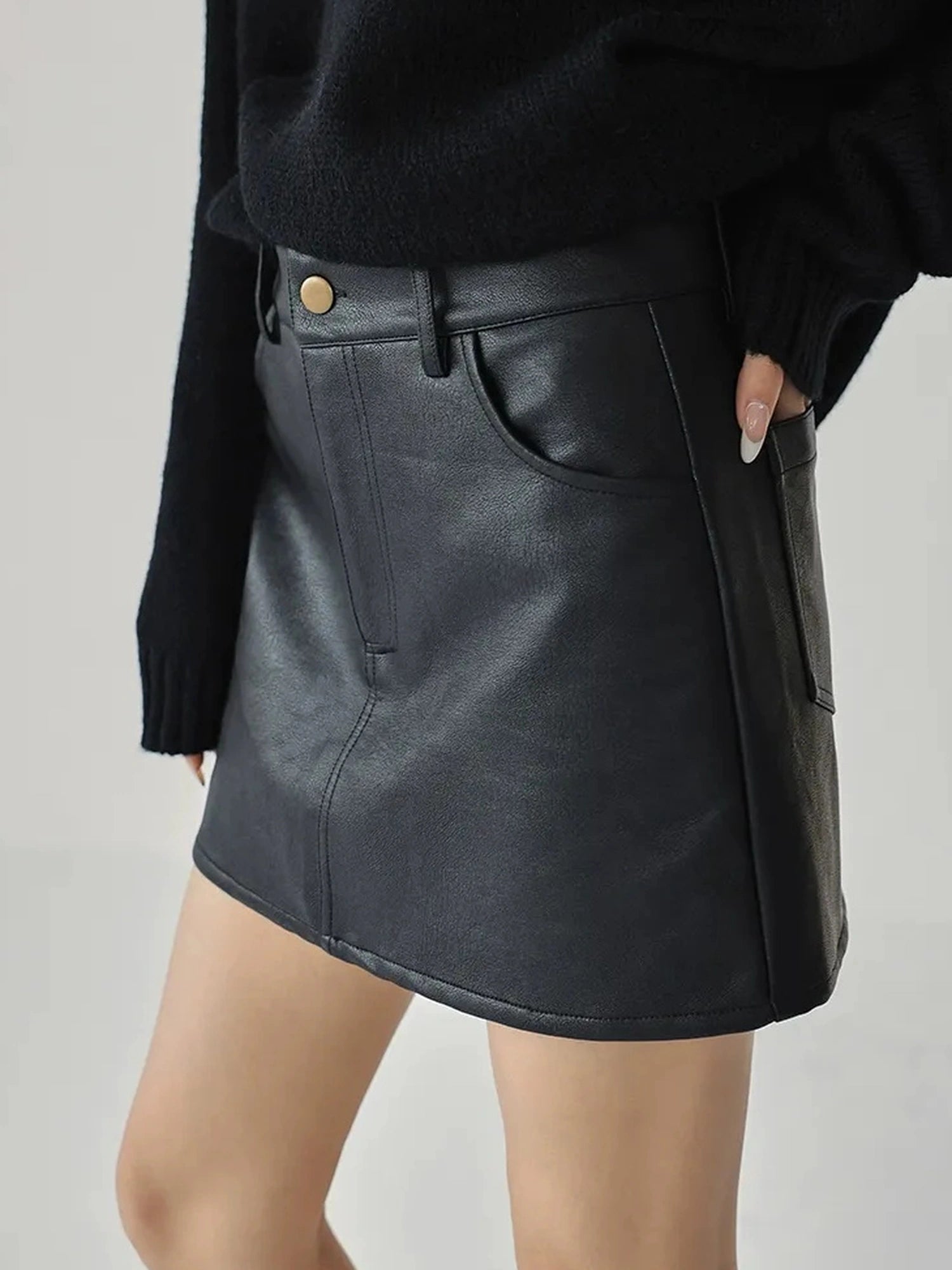 FU FRESH UP Fall Winter Pu Leather A Line Mini Skirt
