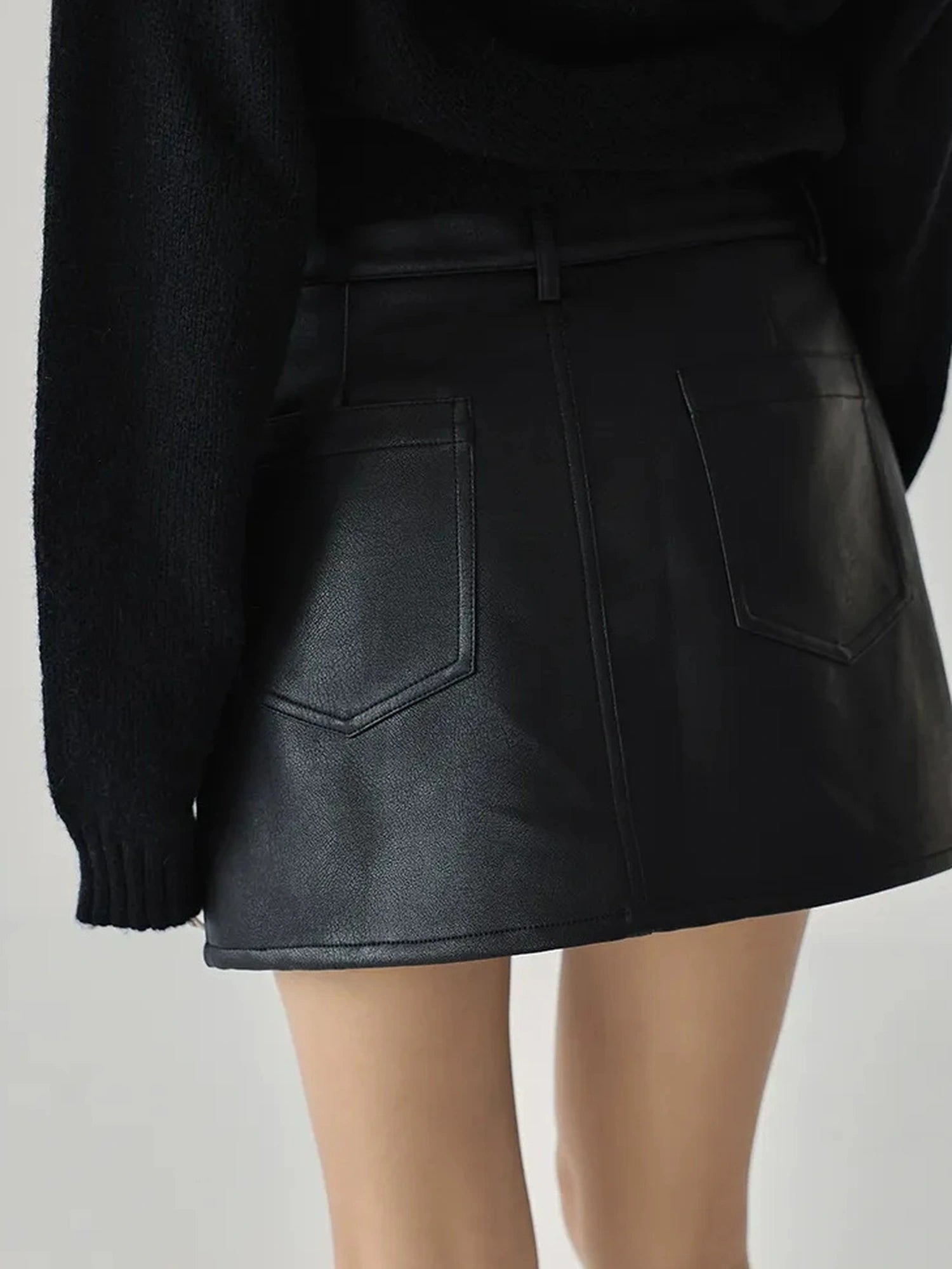 FU FRESH UP Fall Winter Pu Leather A Line Mini Skirt