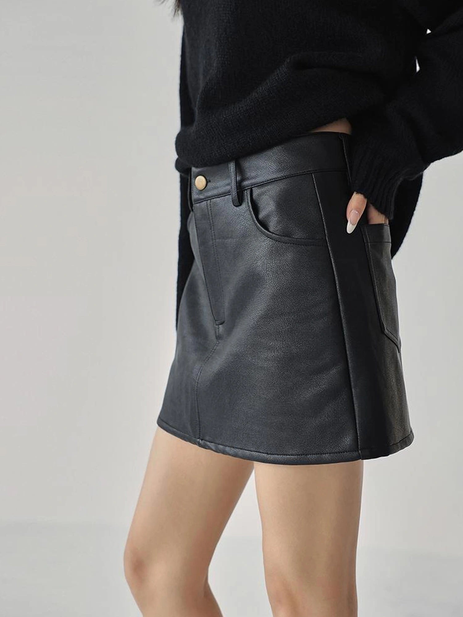 FU FRESH UP Fall Winter Pu Leather A Line Mini Skirt