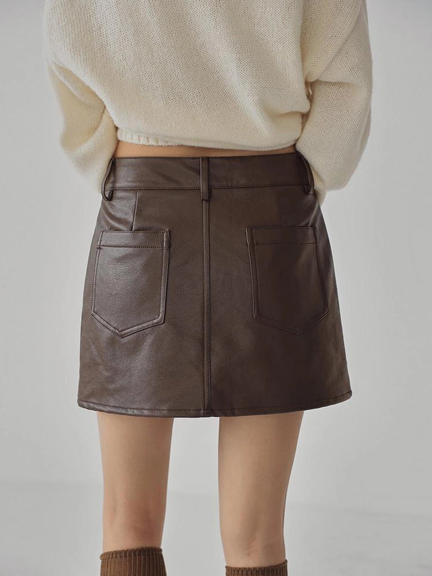 FU FRESH UP Fall Winter Pu Leather A Line Mini Skirt