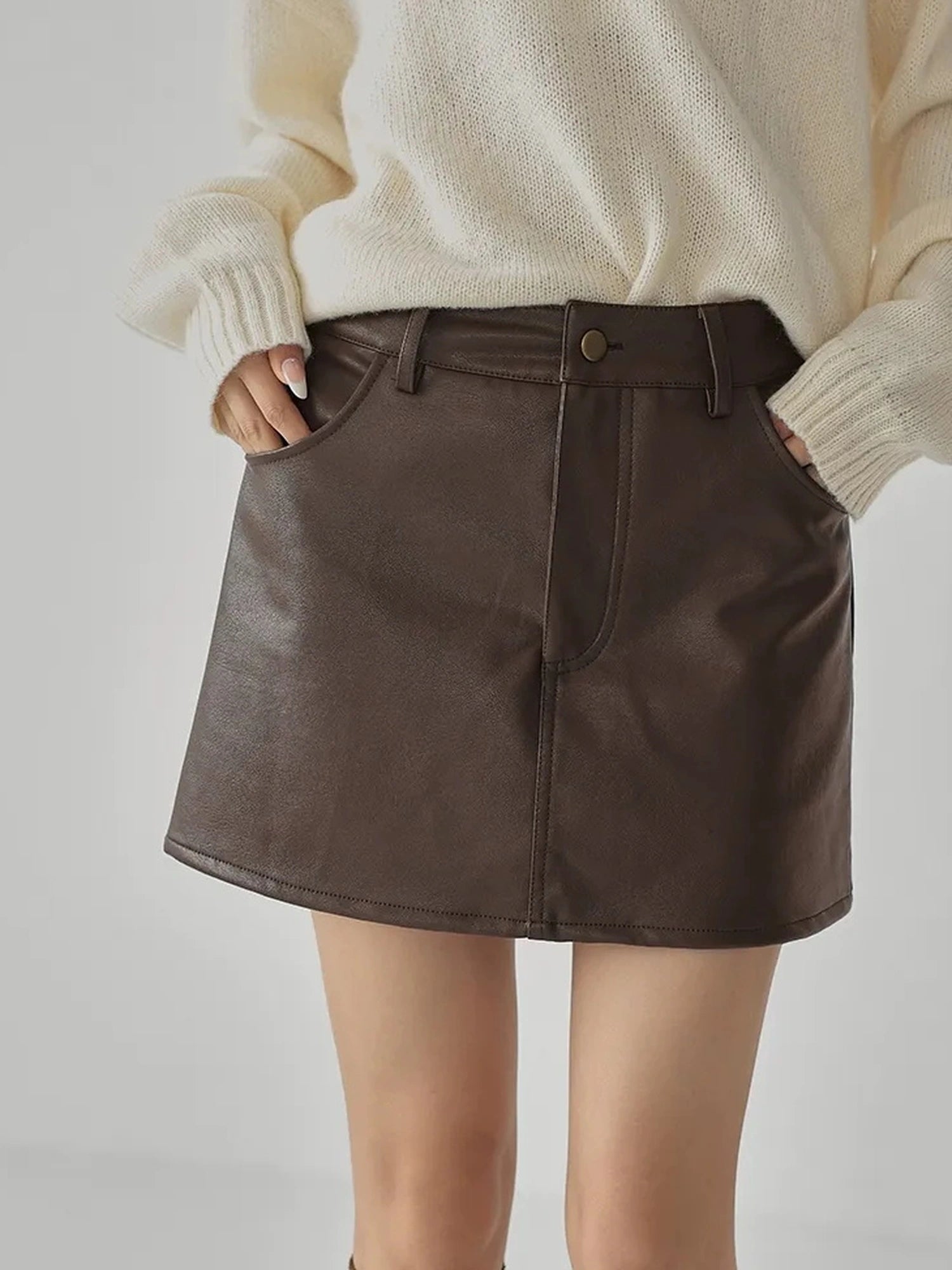 FU FRESH UP Fall Winter Pu Leather A Line Mini Skirt