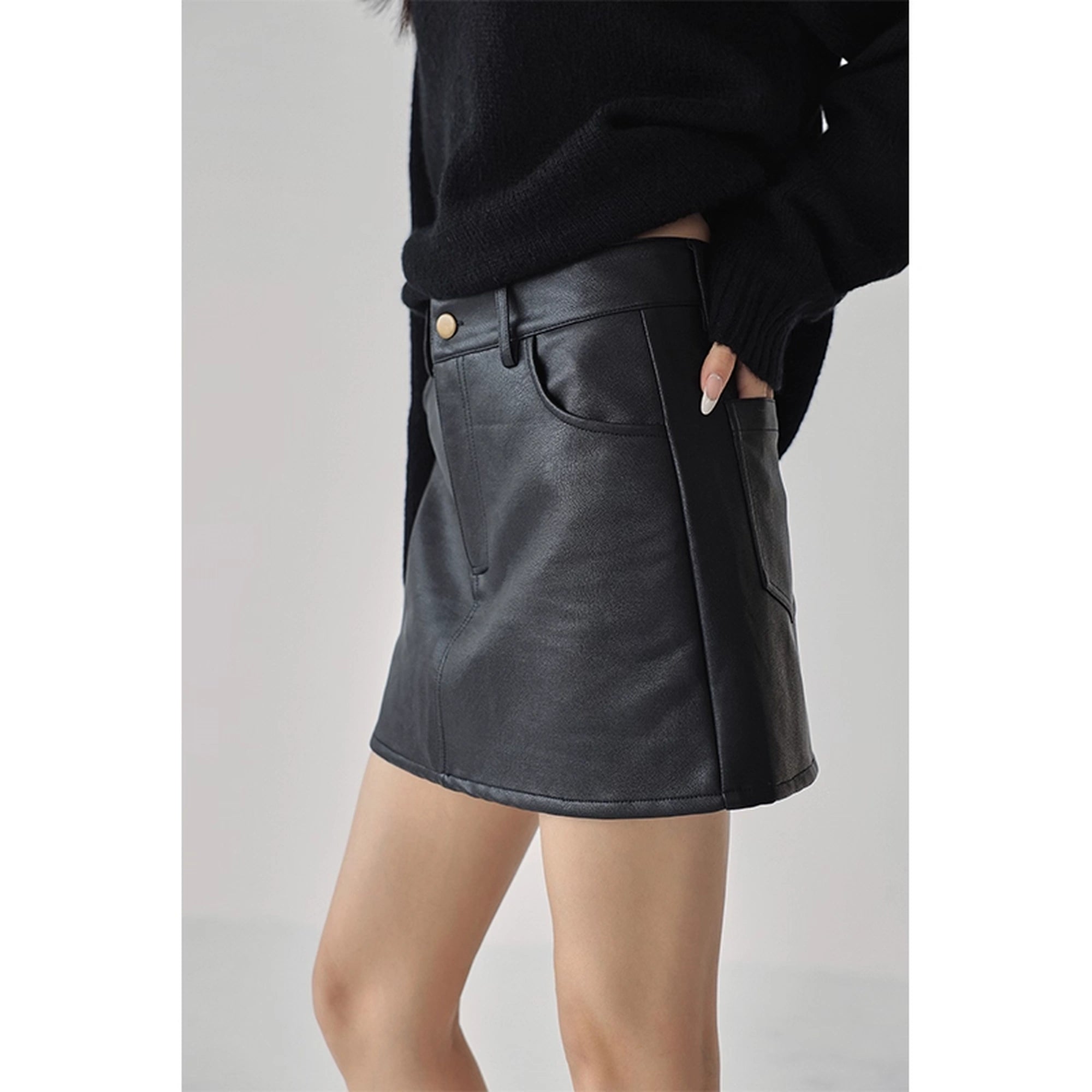FU_FRESH_UP_Fall_Winter_Pu_Leather_A_Line_Mini_Skirt_MISSTT