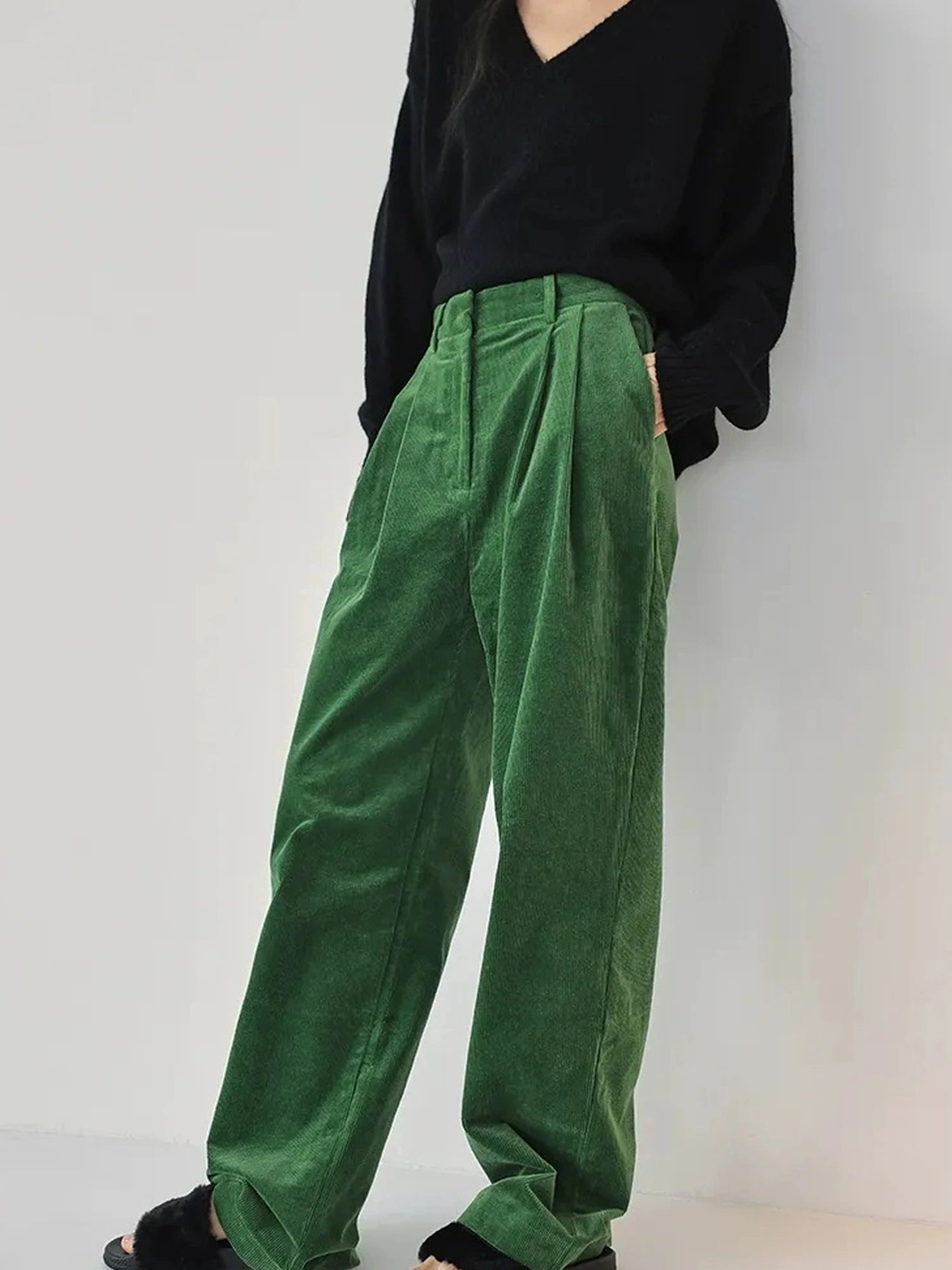 FU FRESH UP Fall Winter Striped Corduroy Wide Leg Trousers