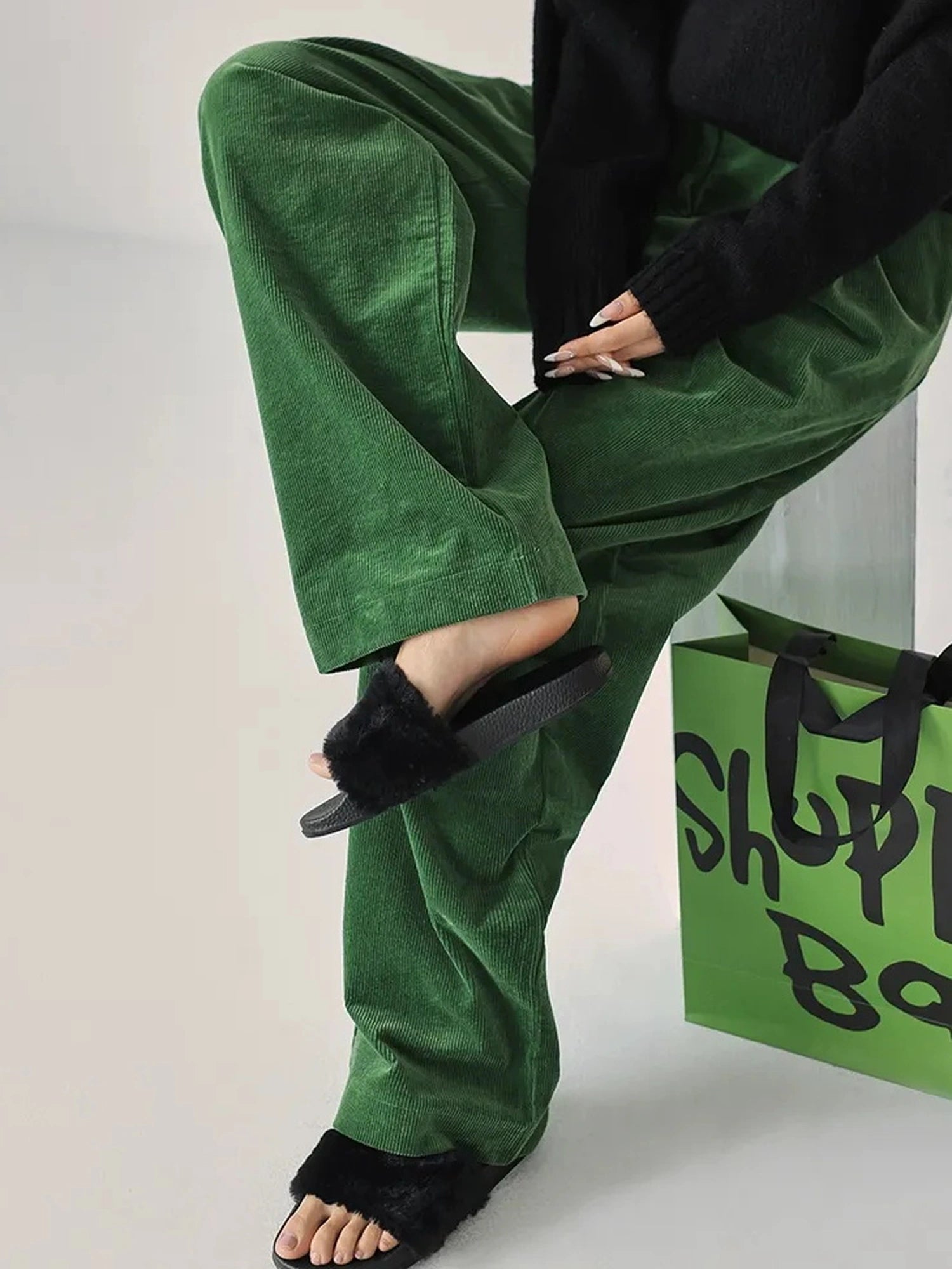 FU FRESH UP Fall Winter Striped Corduroy Wide Leg Trousers