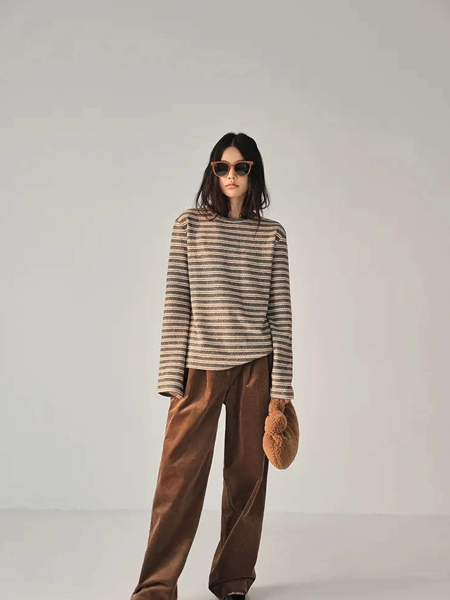 FU FRESH UP Fall Winter Striped Corduroy Wide Leg Trousers