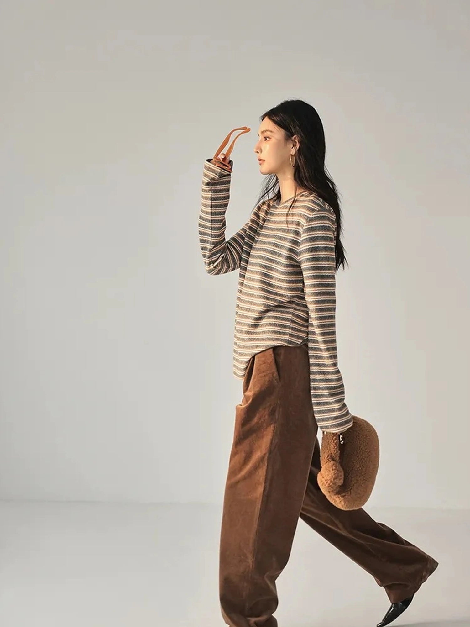 FU FRESH UP Fall Winter Striped Corduroy Wide Leg Trousers
