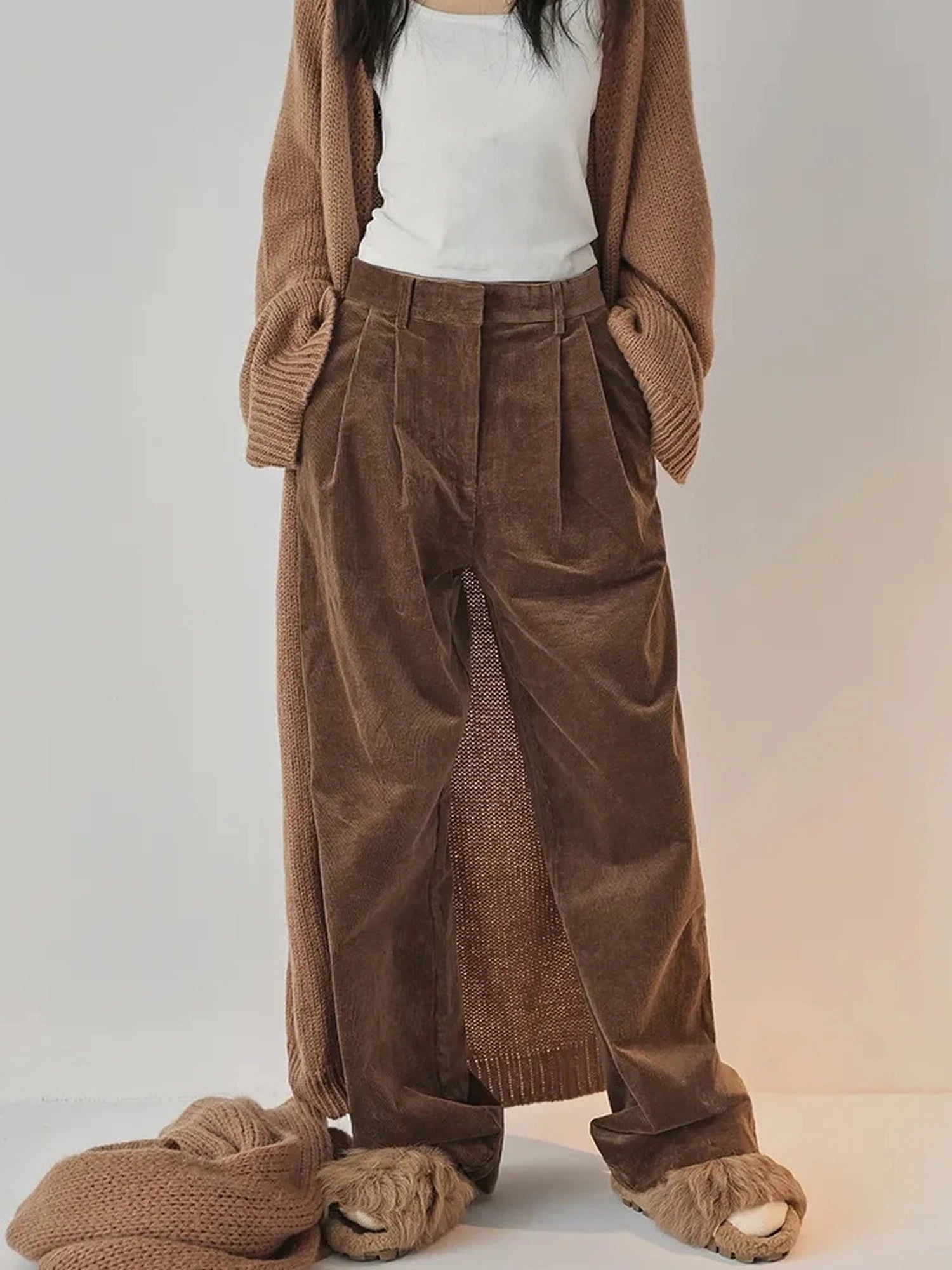 FU FRESH UP Fall Winter Striped Corduroy Wide Leg Trousers