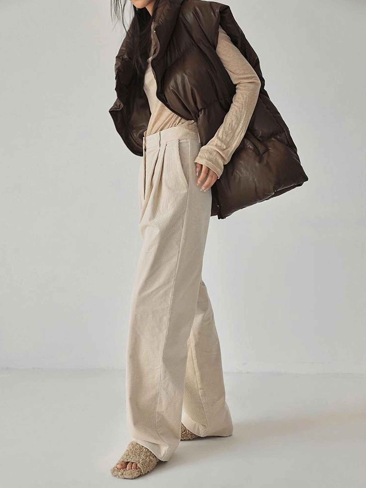 FU FRESH UP Fall Winter Striped Corduroy Wide Leg Trousers