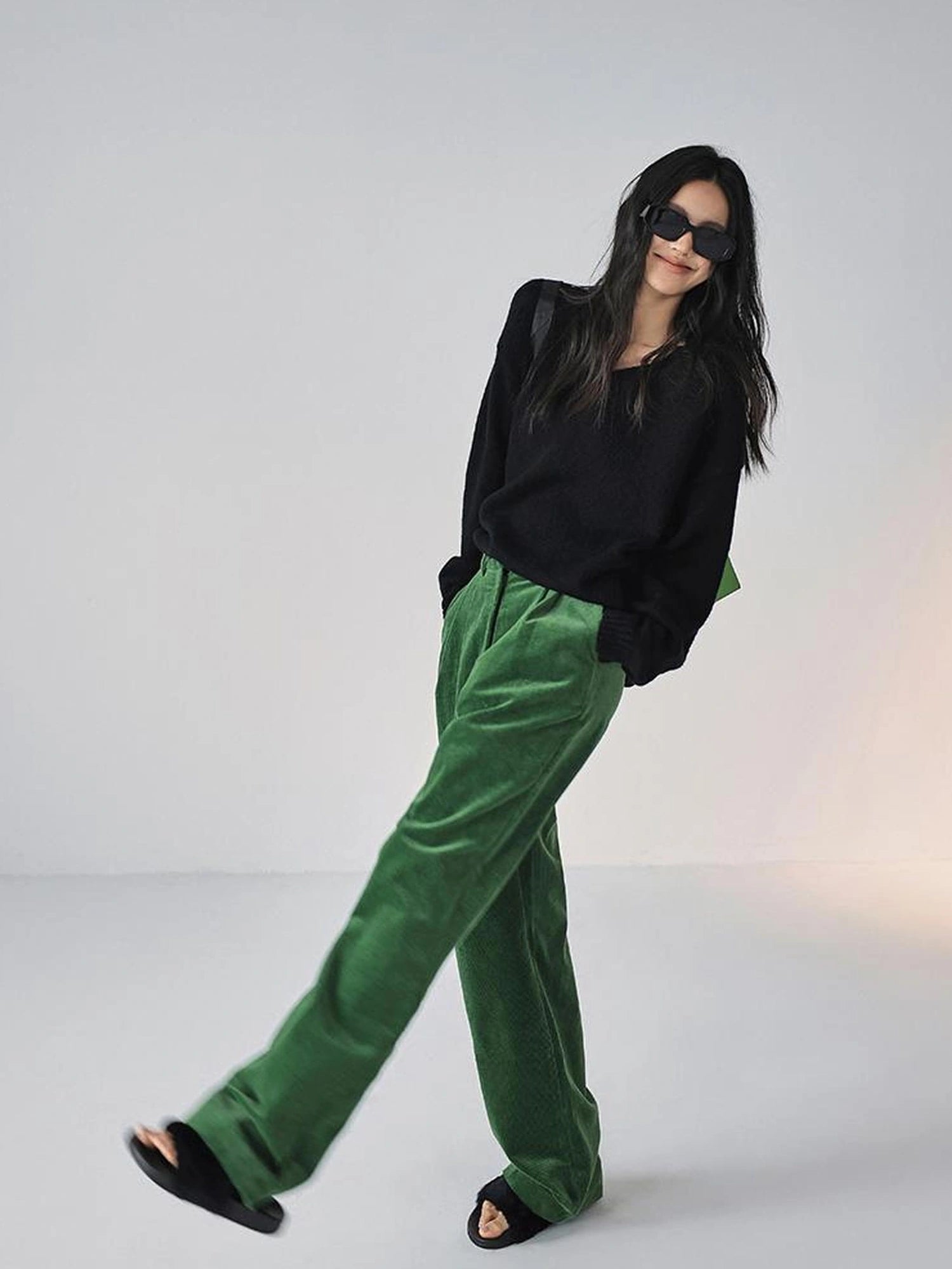 FU FRESH UP Fall Winter Striped Corduroy Wide Leg Trousers