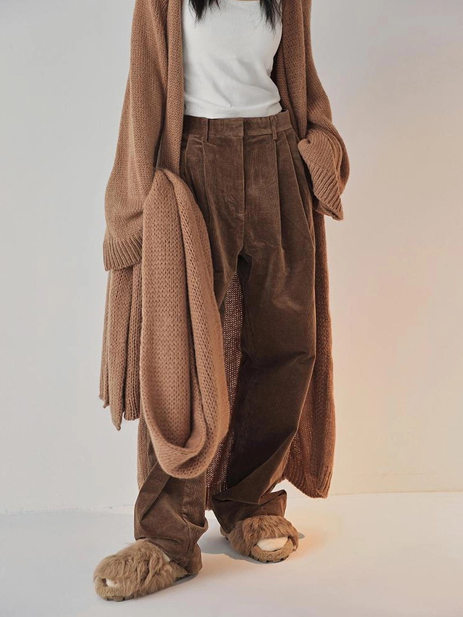 FU FRESH UP Fall Winter Striped Corduroy Wide Leg Trousers