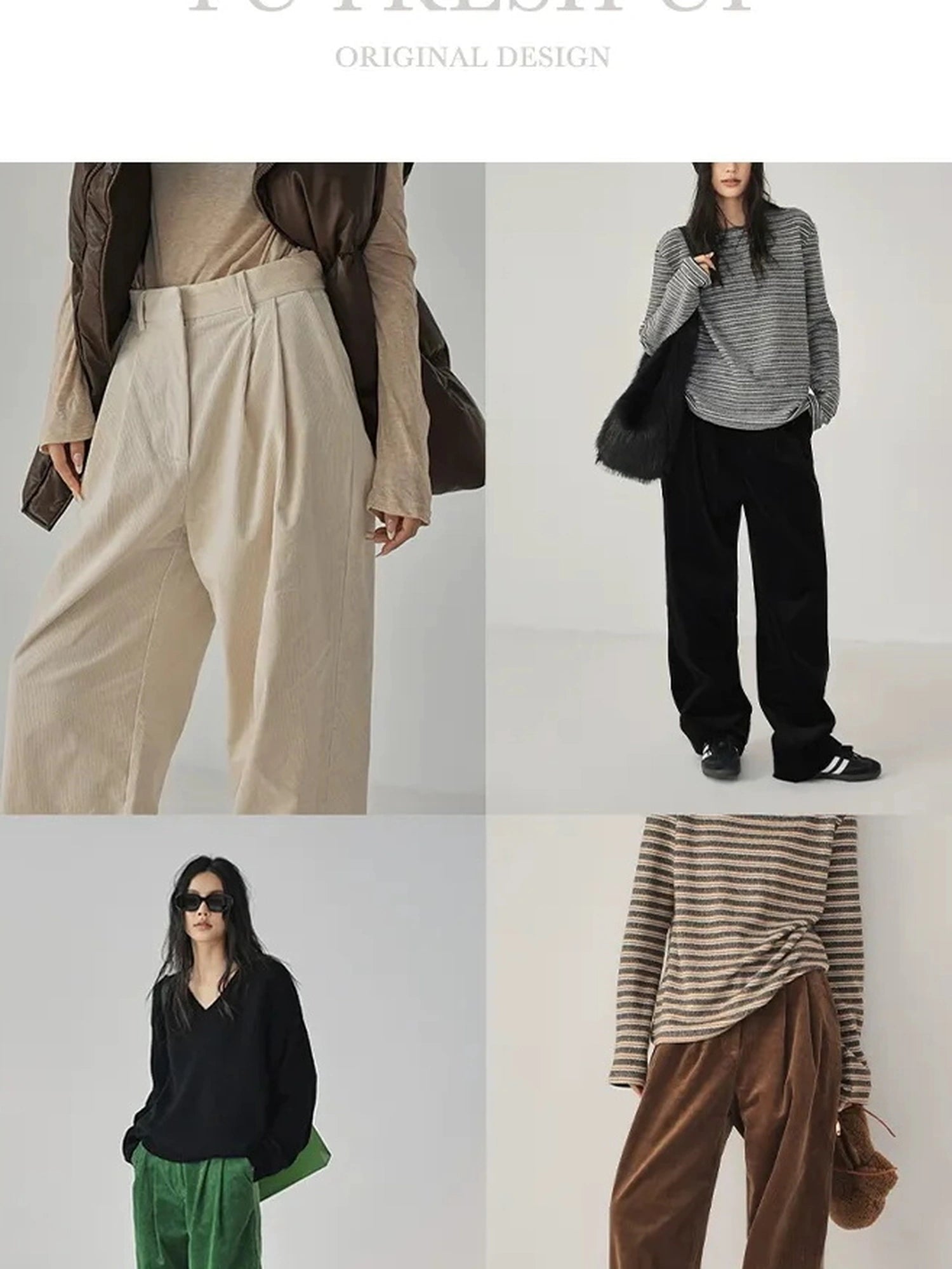 FU FRESH UP Fall Winter Striped Corduroy Wide Leg Trousers