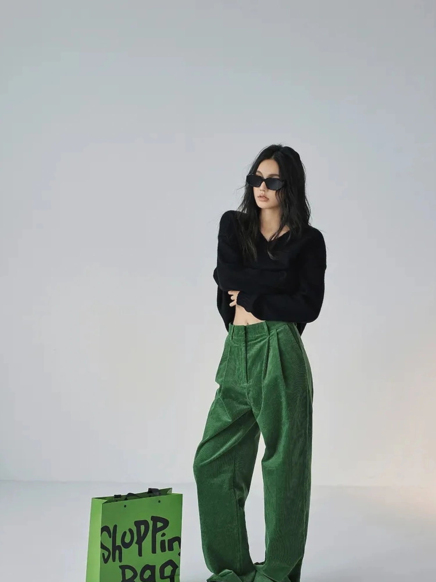 FU FRESH UP Fall Winter Striped Corduroy Wide Leg Trousers
