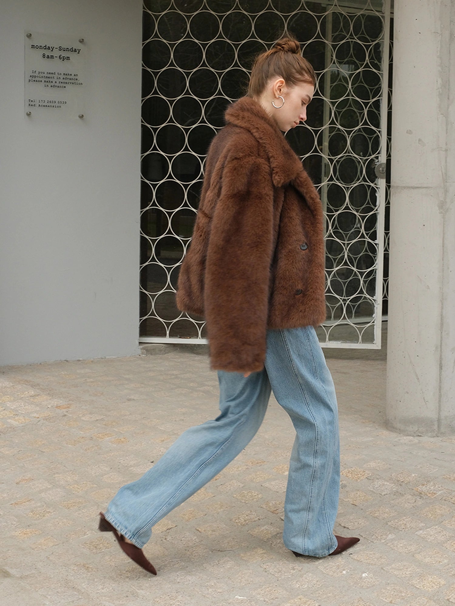 Faux Fox Fur Collar Winter Coat V-neck T-shirt Long Sleeve