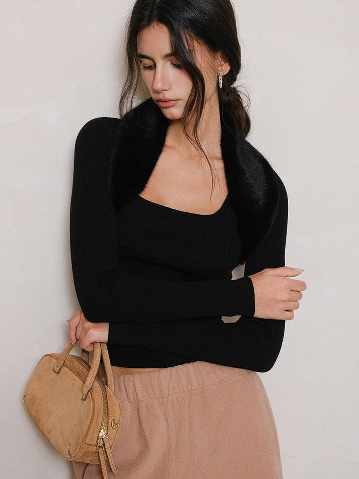 FU FRESH UP Faux Fur Collar Detachable Square Neck Women&
