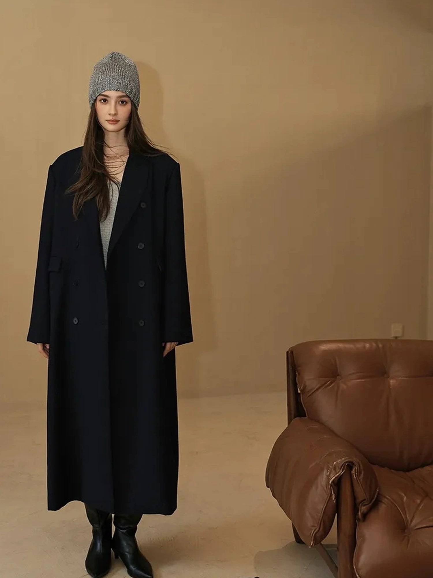 FU FRESH UP Fine Wool Double Breasted Trench Coat