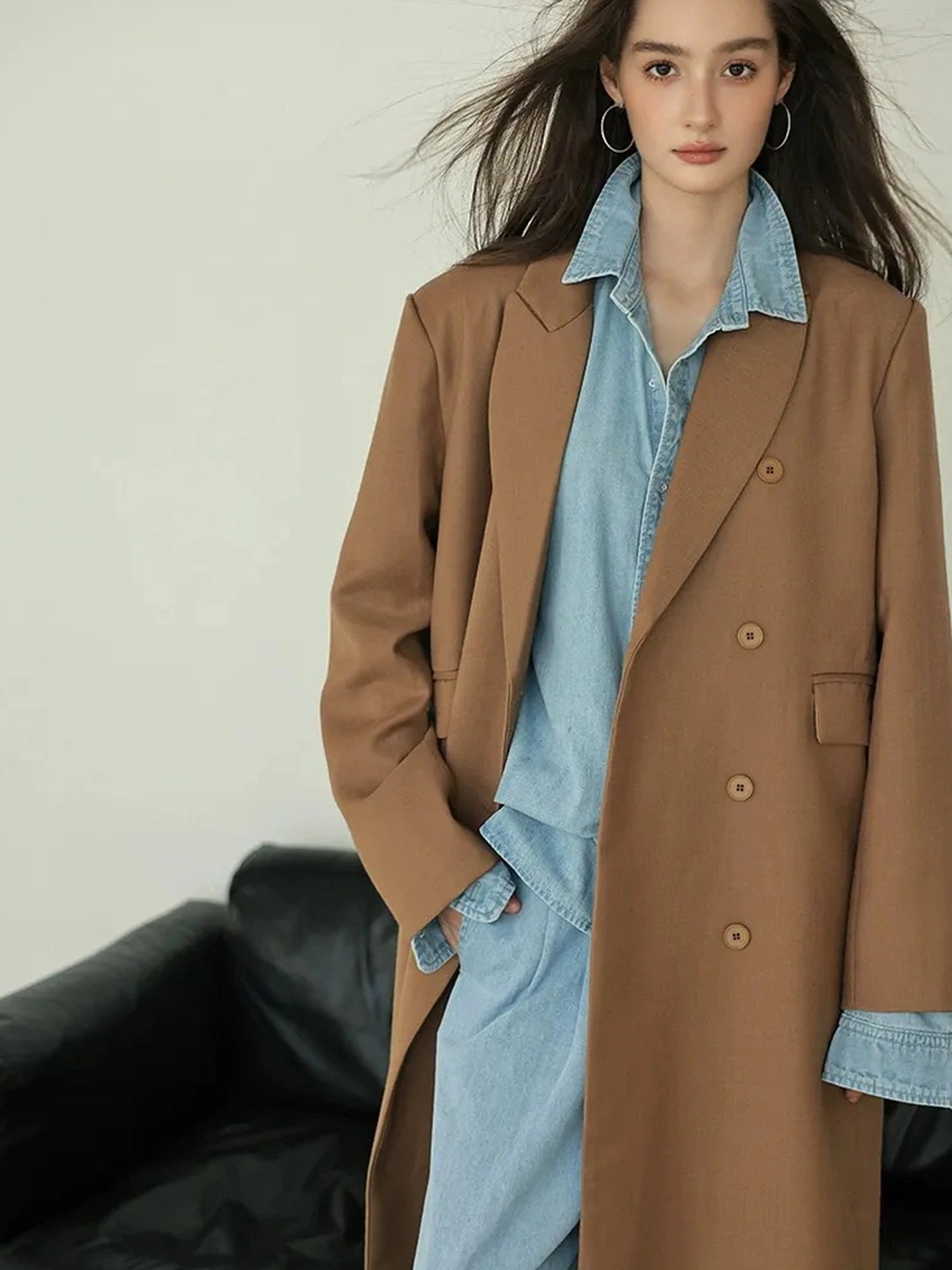 FU FRESH UP Fine Wool Double Breasted Trench Coat