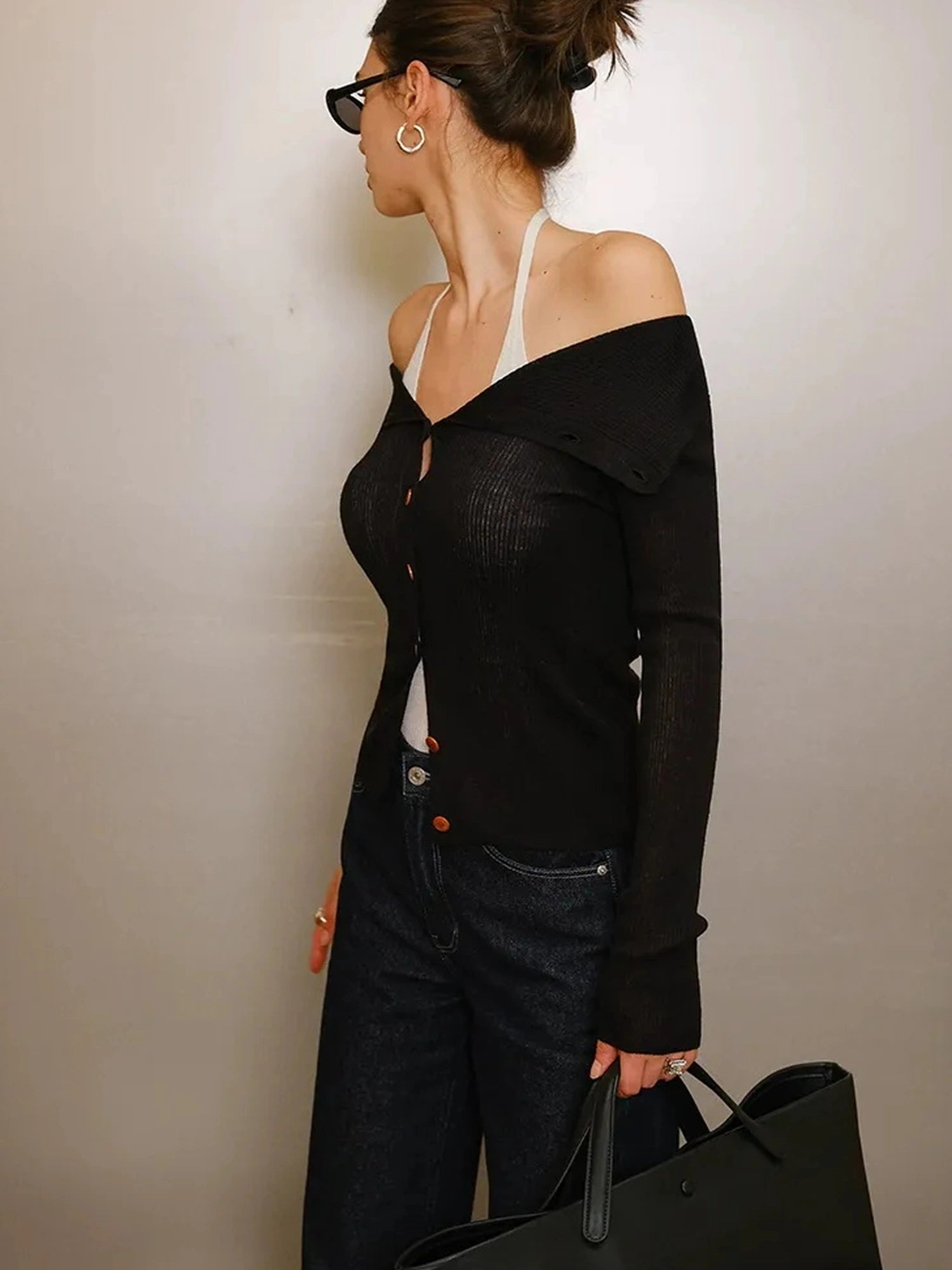 FU FRESH UP Fine Wool Off Shoulder Knit Two Piece Set