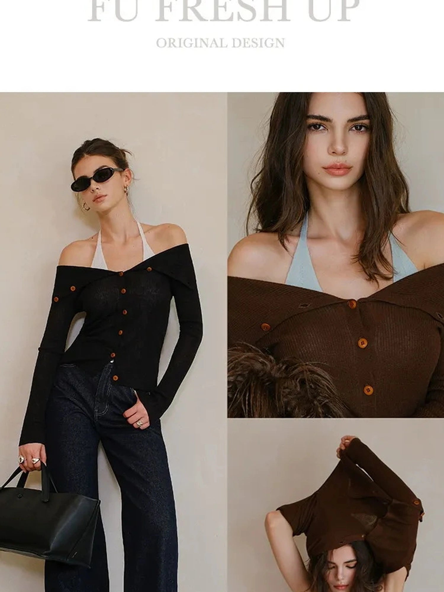 FU FRESH UP Fine Wool Off Shoulder Knit Two Piece Set