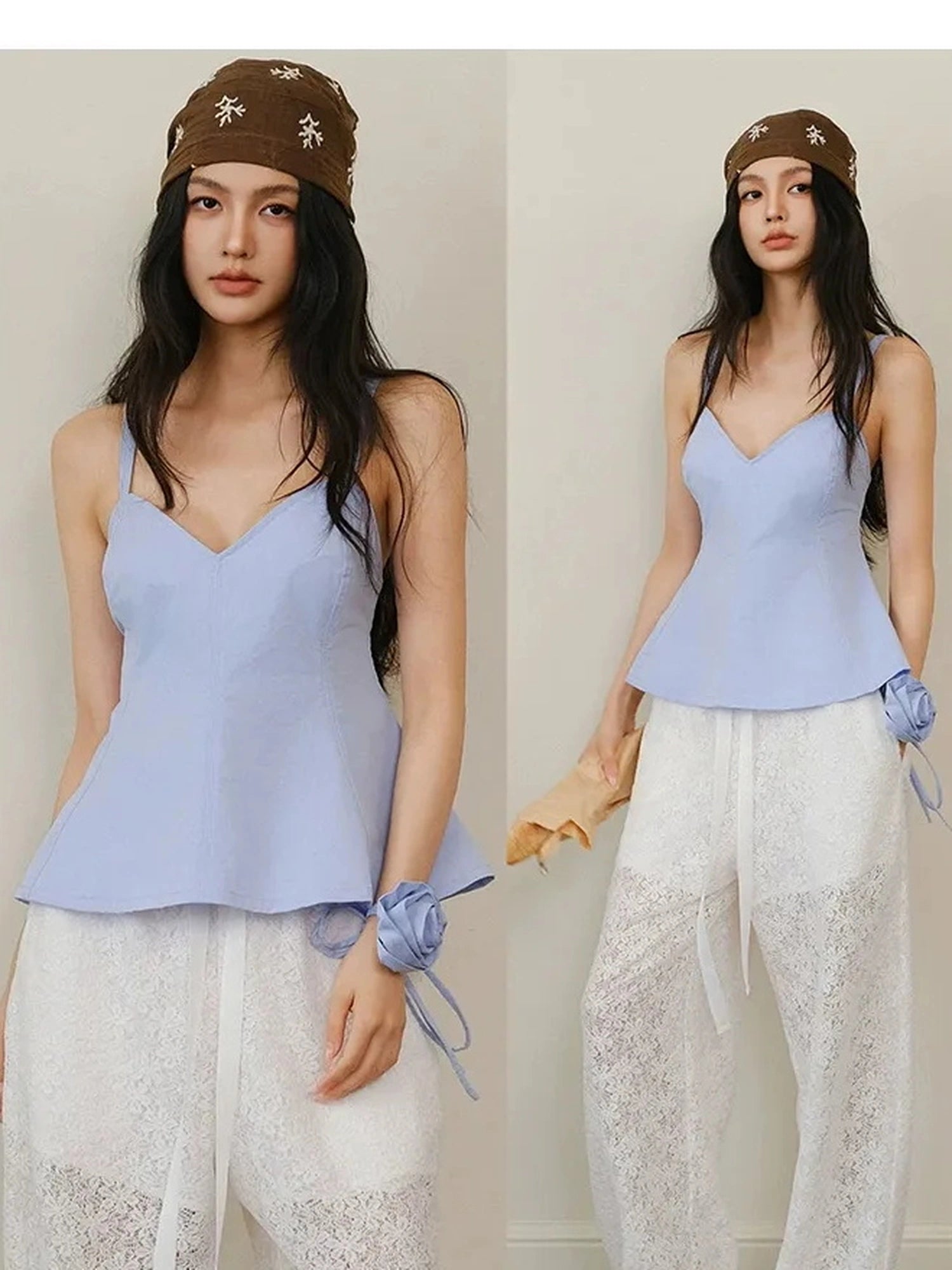 FU FRESH UP Floral Wave V-neck Crop Top