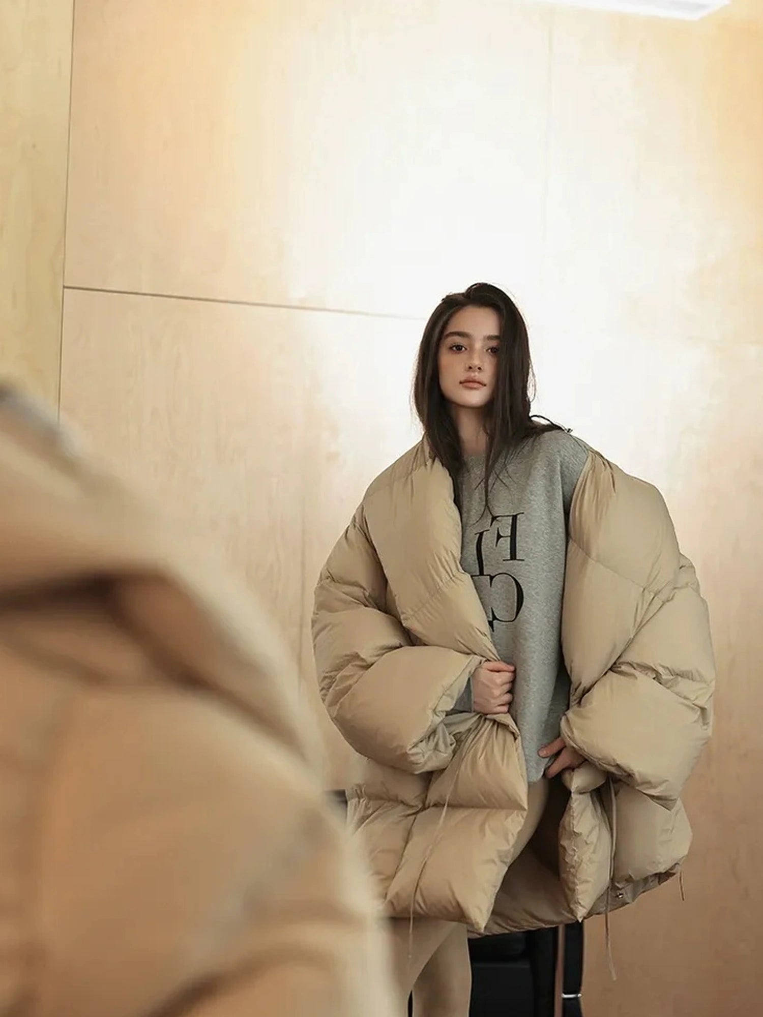 FU FRESH UP Fluffy Cloud Puffer Down Coat With Waist Tie