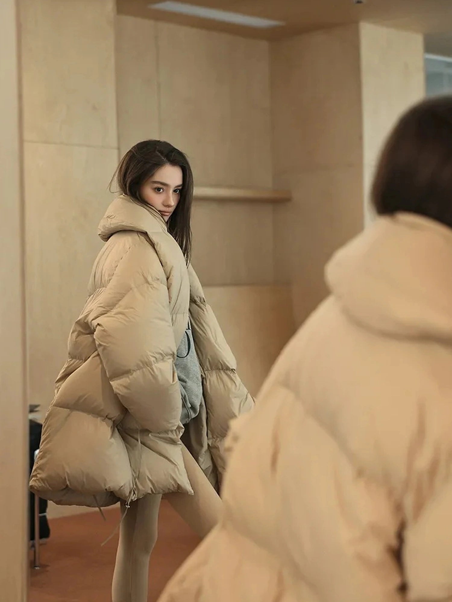 FU FRESH UP Fluffy Cloud Puffer Down Coat With Waist Tie