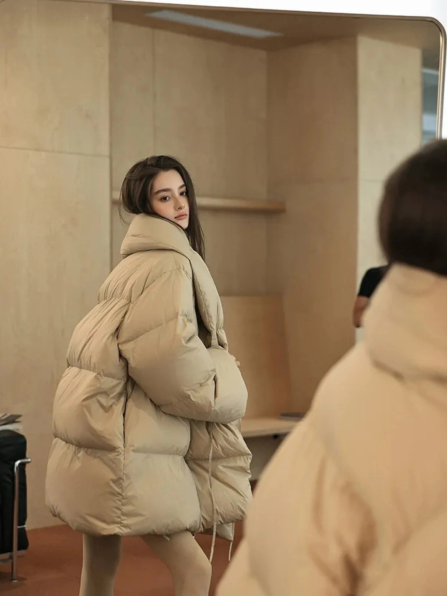 FU FRESH UP Fluffy Cloud Puffer Down Coat With Waist Tie
