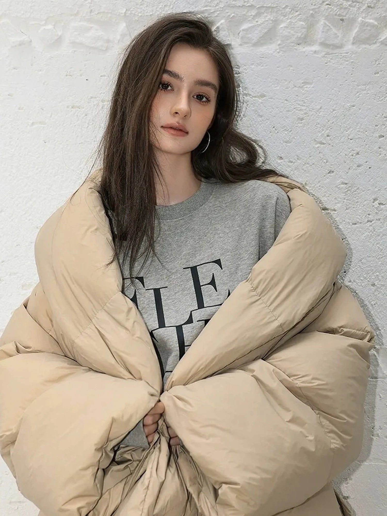 FU FRESH UP Fluffy Cloud Puffer Down Coat With Waist Tie