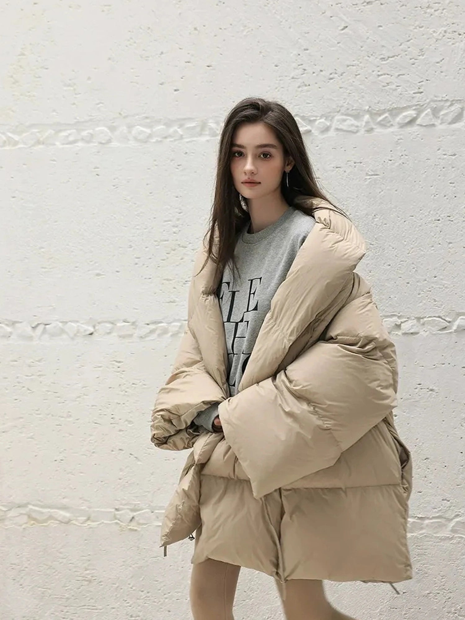 FU FRESH UP Fluffy Cloud Puffer Down Coat With Waist Tie