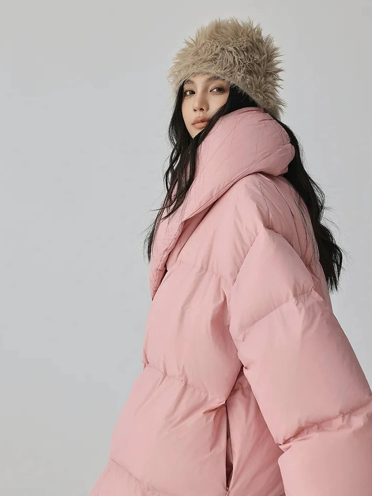 FU FRESH UP Fluffy Cloud Puffer Down Coat With Waist Tie