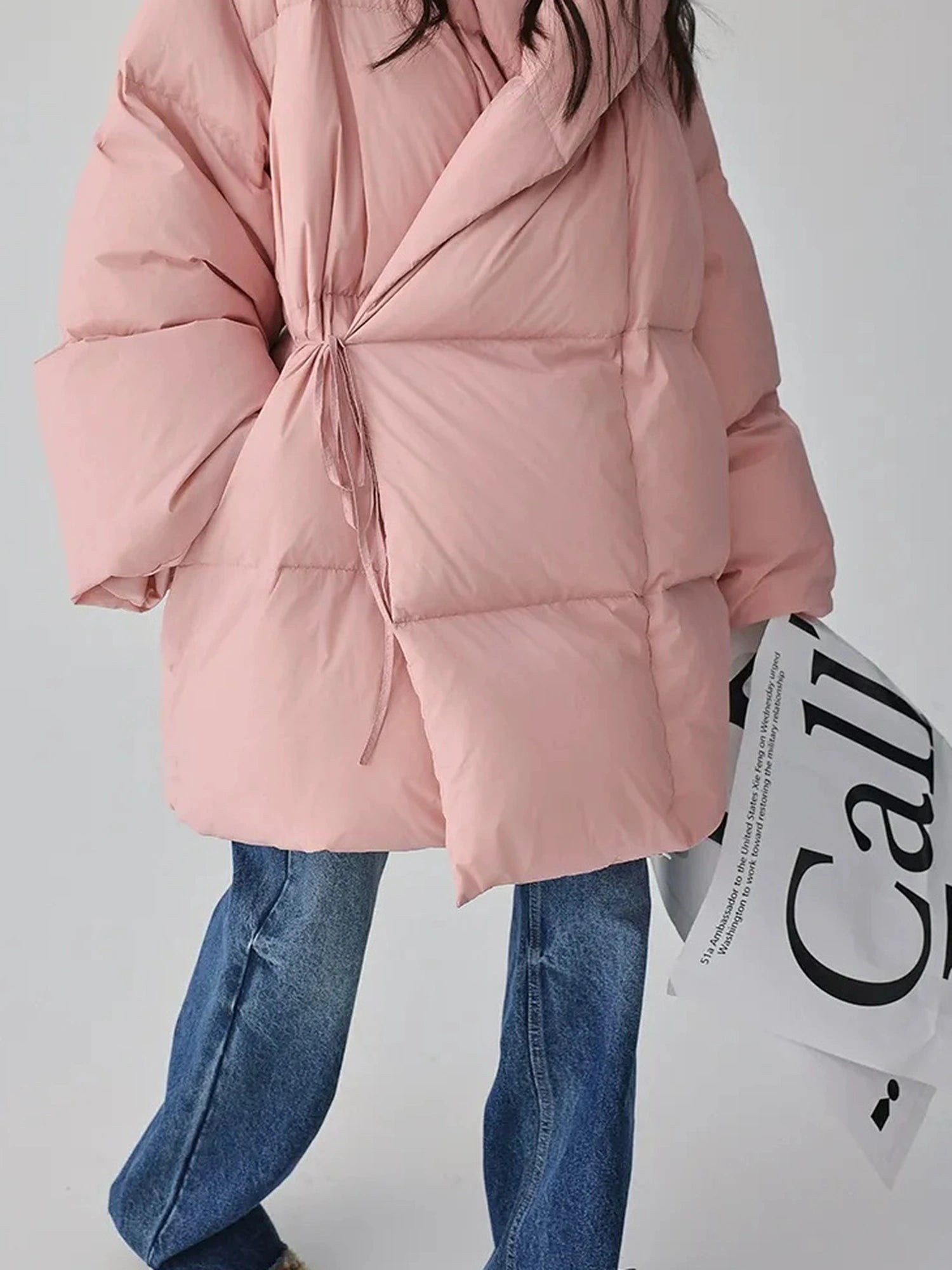 FU FRESH UP Fluffy Cloud Puffer Down Coat With Waist Tie