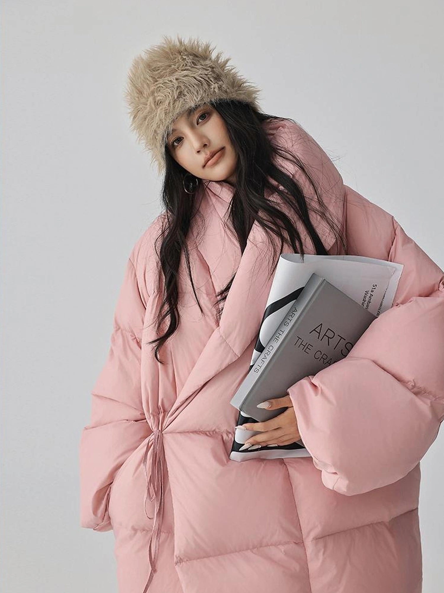 FU FRESH UP Fluffy Cloud Puffer Down Coat With Waist Tie