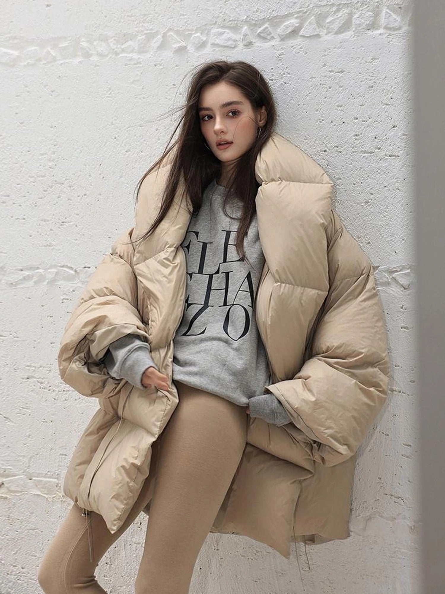 FU FRESH UP Fluffy Cloud Puffer Down Coat With Waist Tie