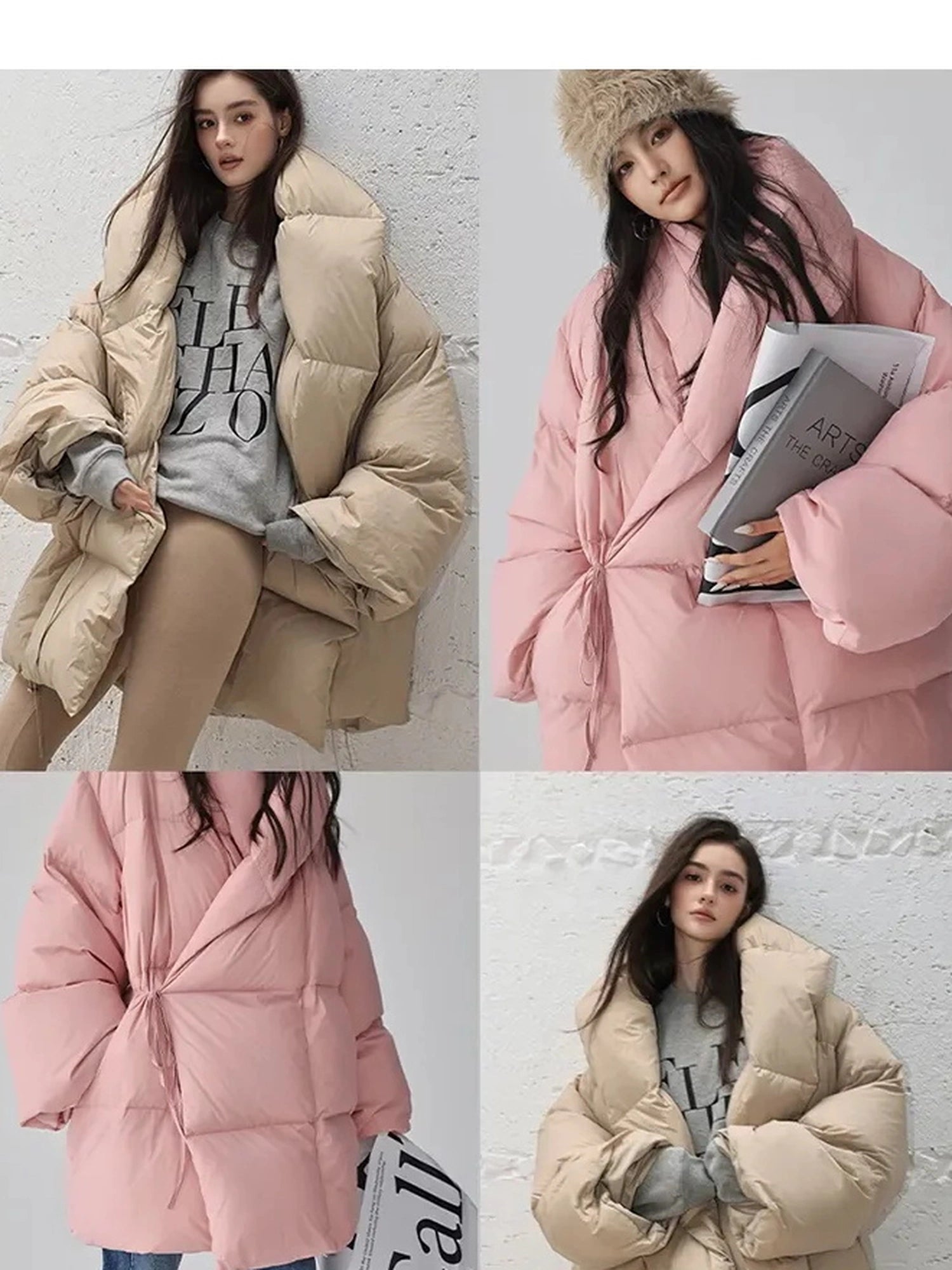 FU FRESH UP Fluffy Cloud Puffer Down Coat With Waist Tie