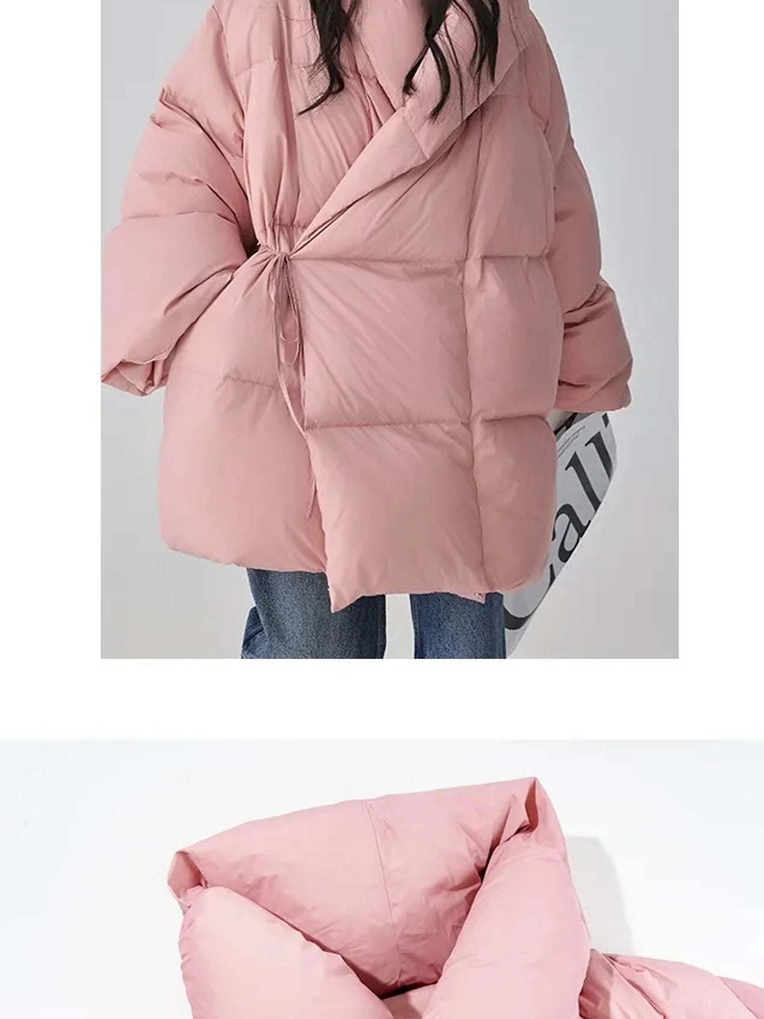 FU FRESH UP Fluffy Cloud Puffer Down Coat With Waist Tie