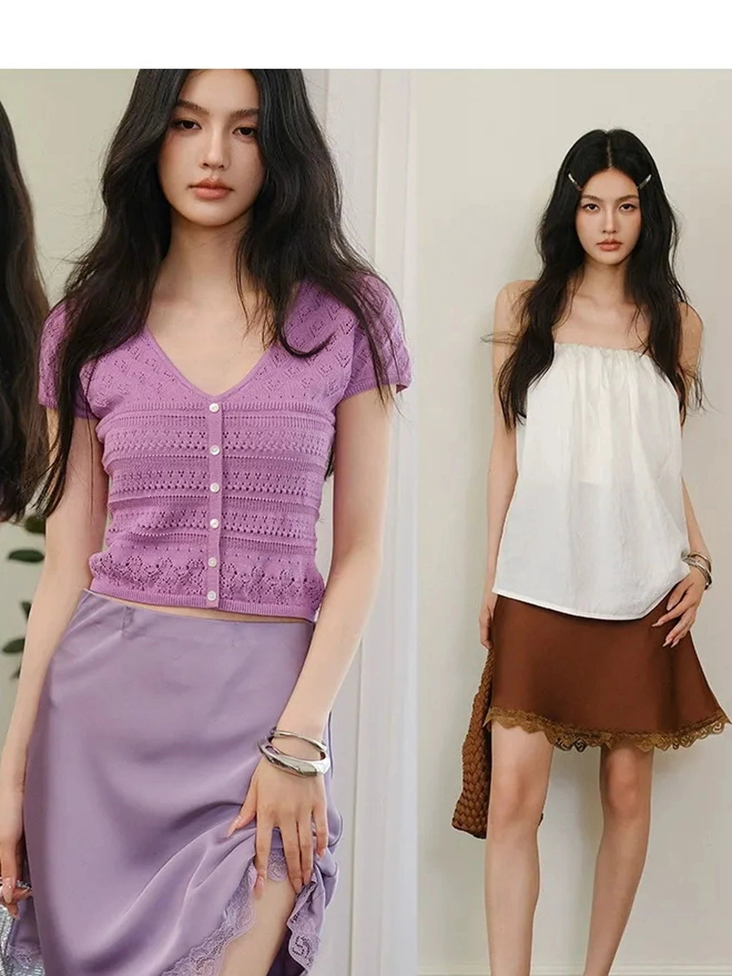 FU FRESH UP French Elegance Lace Trim Satin Slip Skirt