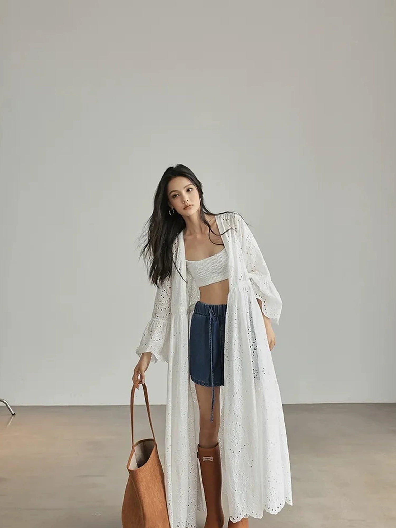 French Lace Embroidered Maxi Dress With Flared Sleeves