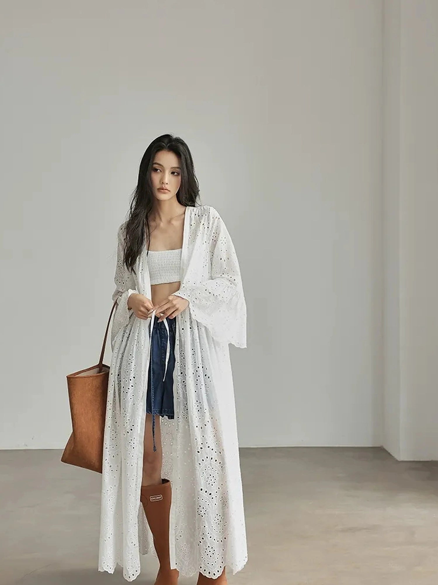 French Lace Embroidered Maxi Dress With Flared Sleeves