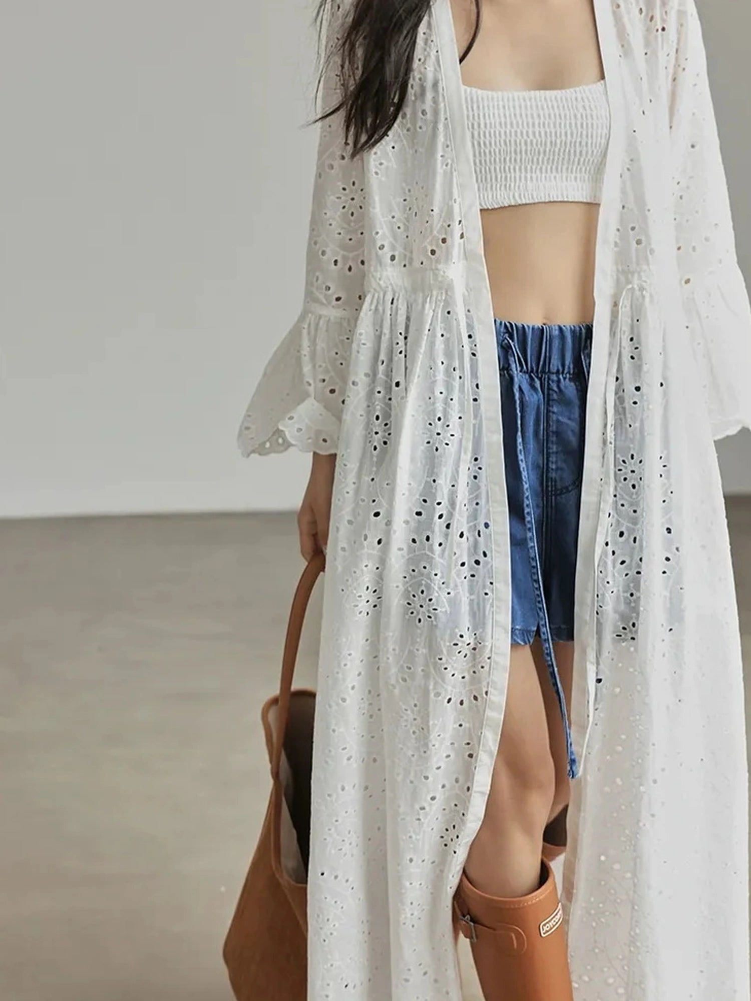 French Lace Embroidered Maxi Dress With Flared Sleeves