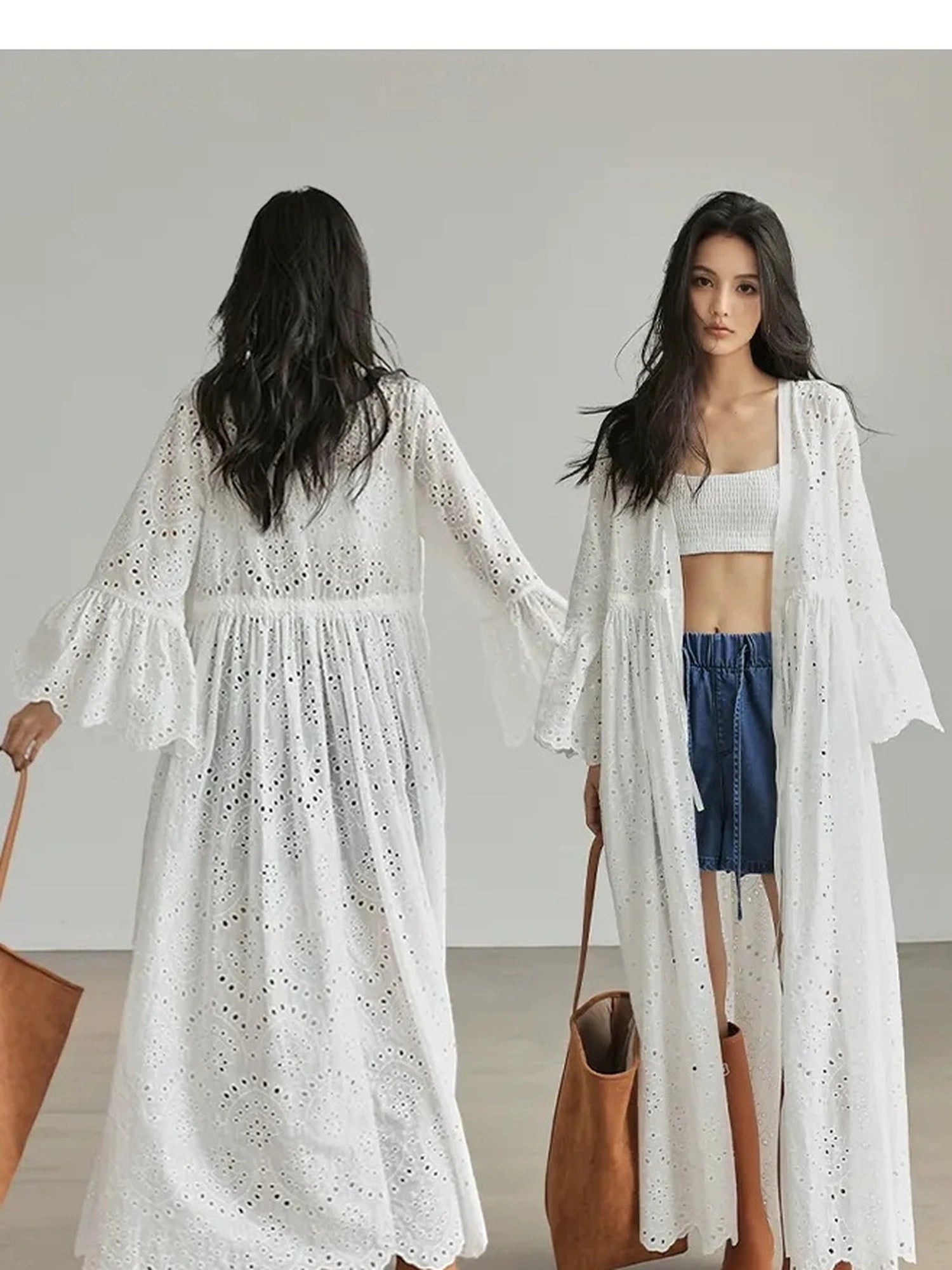 French Lace Embroidered Maxi Dress With Flared Sleeves