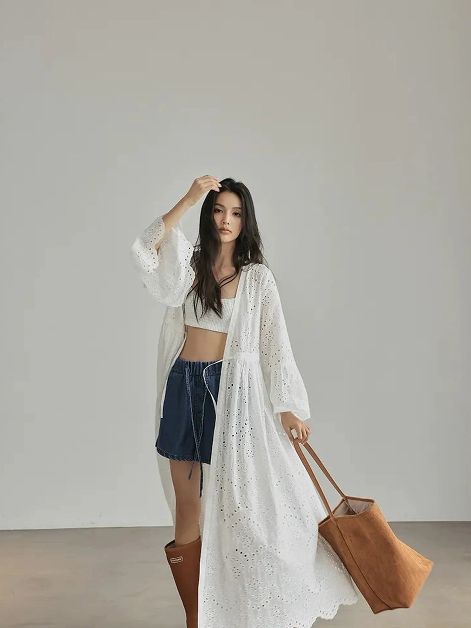 French Lace Embroidered Maxi Dress With Flared Sleeves