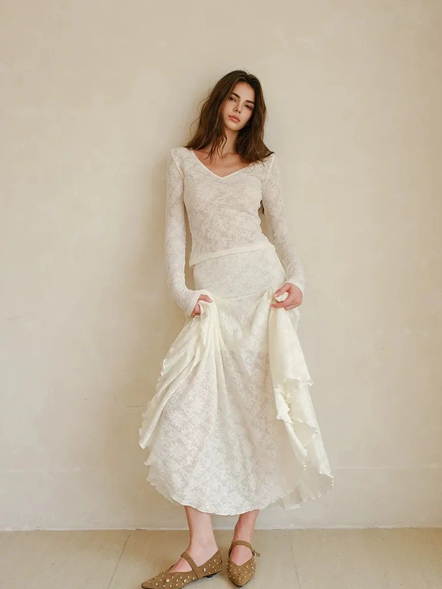 FU FRESH UP French Lace Jacquard Wool Knit Set