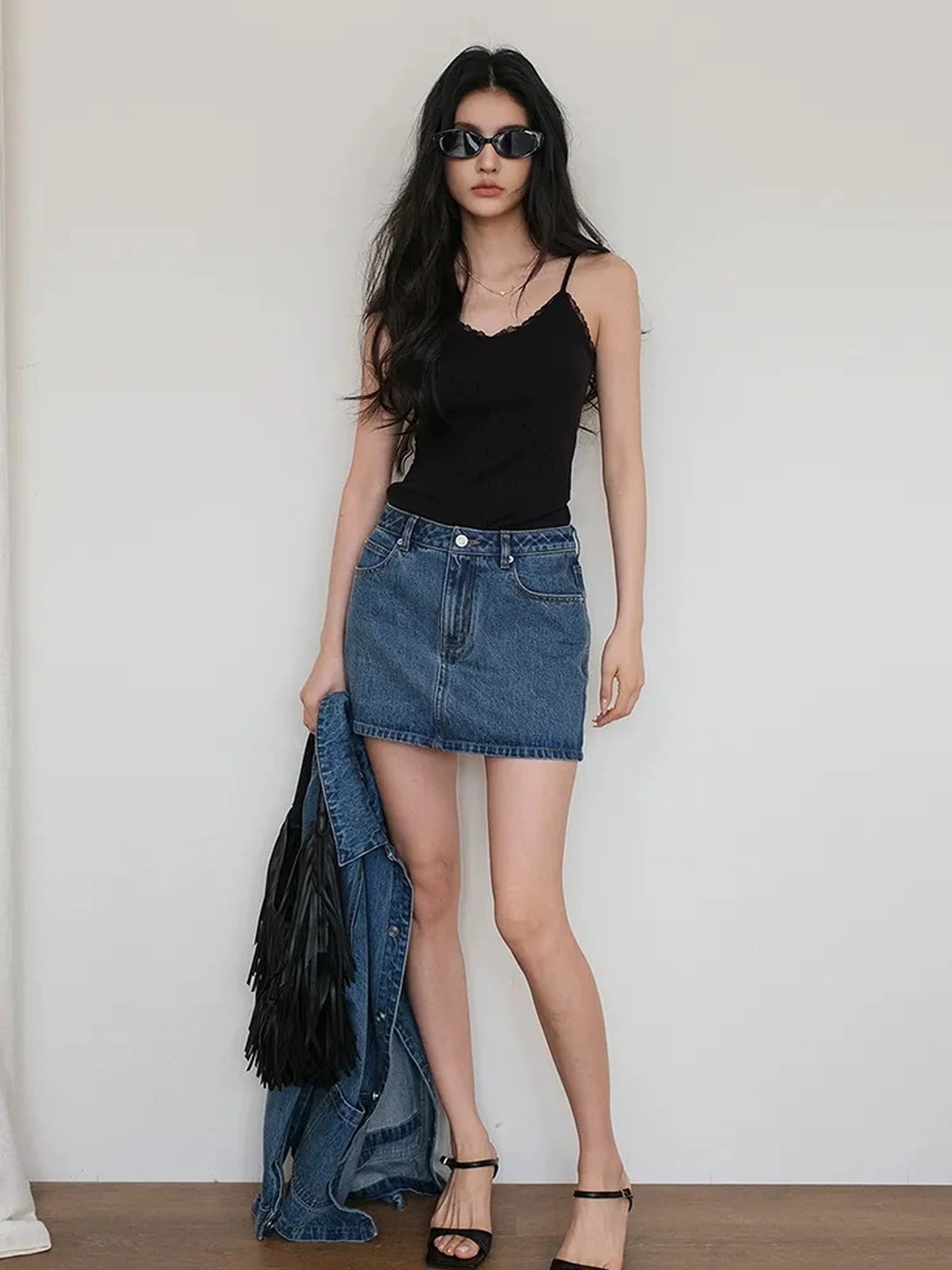 FU FRESH UP French Lace Knit Camisole V-neck T-shirt Long Sleeve