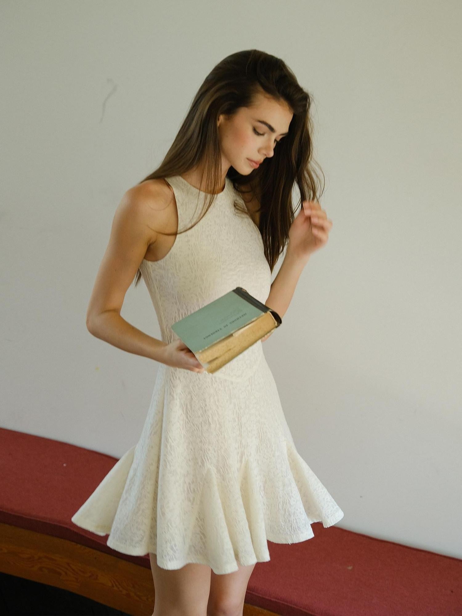 FU FRESH UP French Lace Knit Sleeveless High Waist A Line Women&