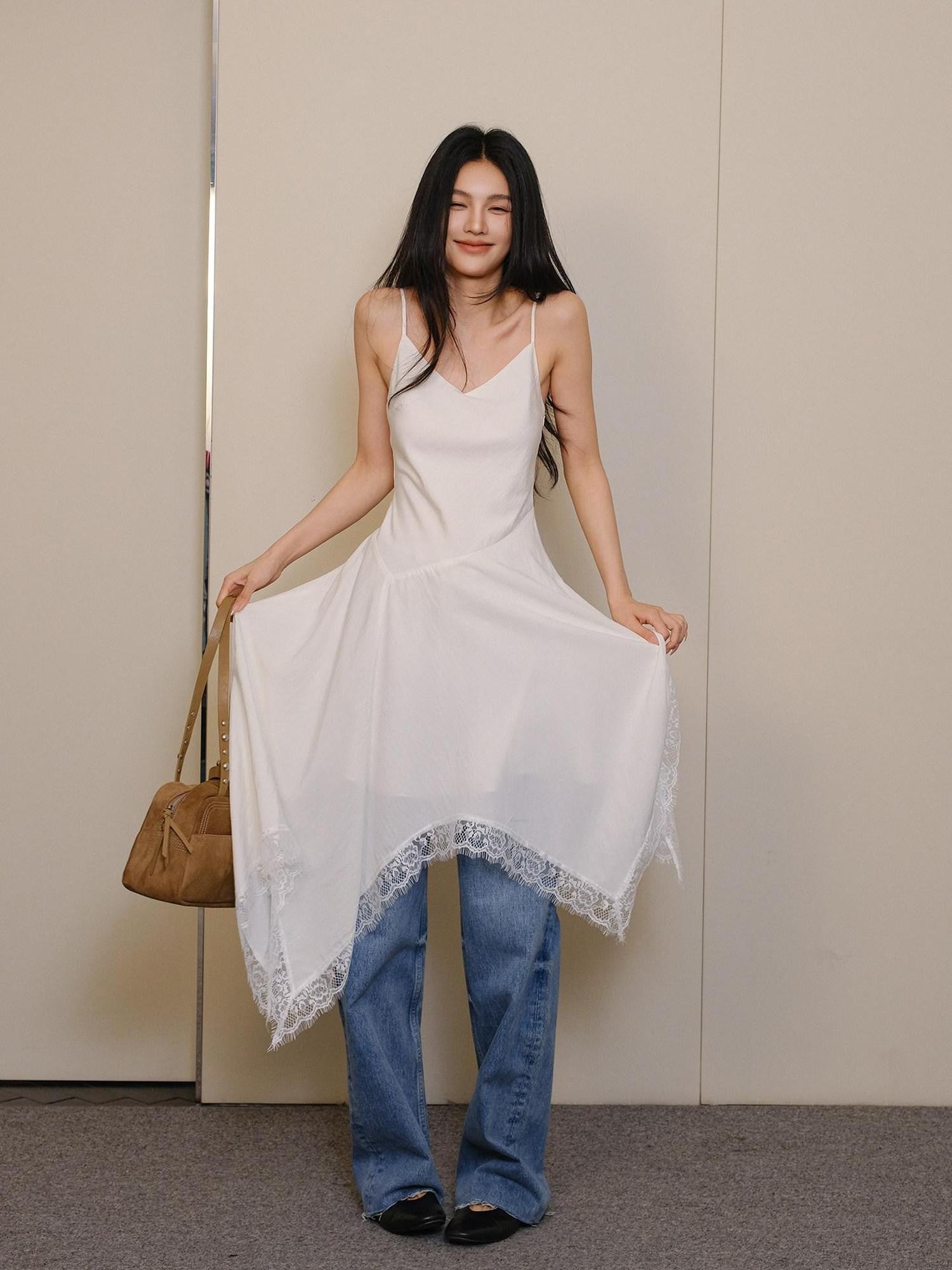 FU FRESH UP French Lace Spliced Irregular Hem Women&